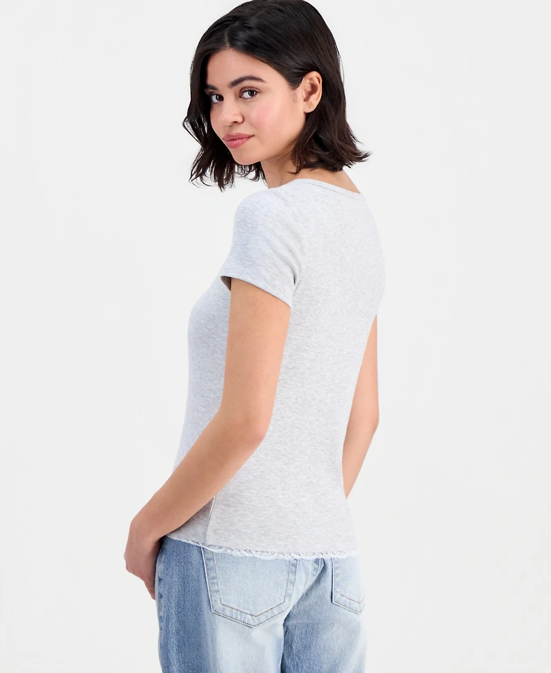 Hippie Rose Juniors' Lace-Trim Layered-Look Tee