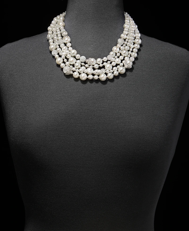 Anne Klein Silver-Tone Imitation Pearl Crackle Stone Torsade Necklace