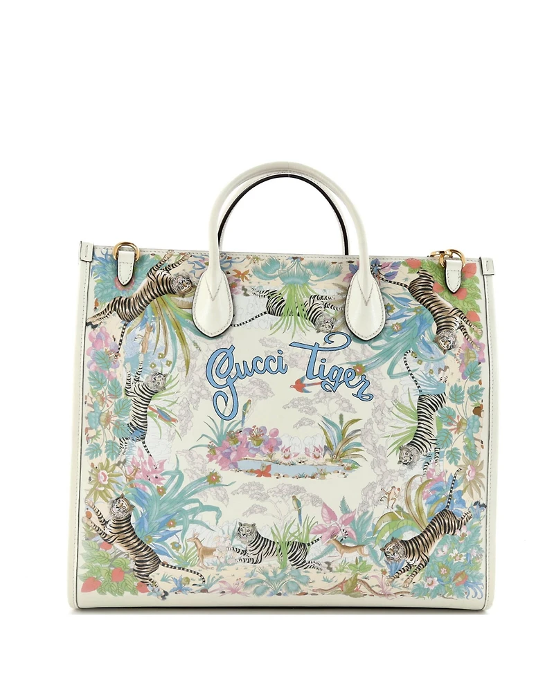 Pre-Owned Gucci Medium Gucci Tiger Convertible Open Tote Printed Leather