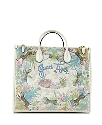 Pre-Owned Gucci Medium Gucci Tiger Convertible Open Tote Printed Leather