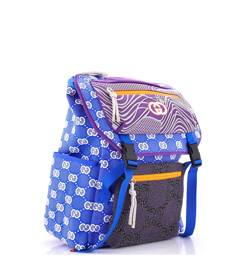 Pre-Owned Gucci Large Panelled Double Buckle Backpack Gg Jacquard Nylon and Rubber