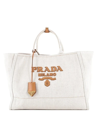 Pre-Owned Prada Large Logo Tote Linen Blend