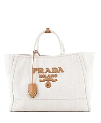 Pre-Owned Prada Large Logo Tote Linen Blend