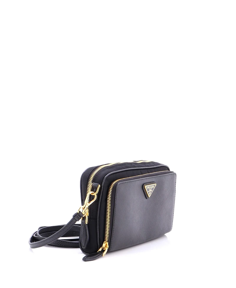 Pre-Owned Prada Mini Double Zip Camera Bag Tessuto and Saffiano Leather