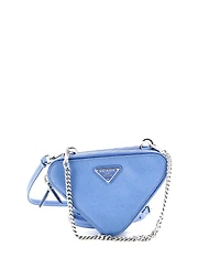 Pre-Owned Prada Mini Triangle Double Zip Pouch Bag with Chain Saffiano Leather