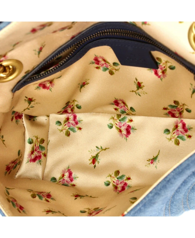 Pre-Owned Gucci Small Pearly Gg Marmont Flap Bag Matelasse Denim