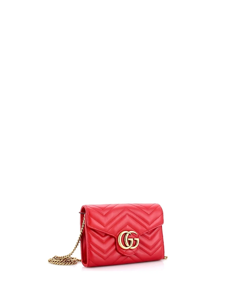 Pre-Owned Gucci Mini Gg Marmont Chain Wallet Matelasse Leather