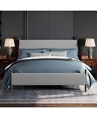 gaomon King Size Upholstered Bed Frame, Velvet Headboard, Corduroy Platform with Wood Slats, Heavy Duty Feet, Noise-Free