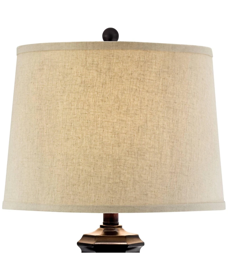Regency Hill Tropical Table Lamps 29" Tall Set of 2 Weathered Brown Woven Wicker Jar Linen Drum Shade for Living Room Family Bedroom