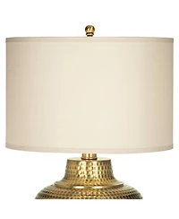 Franklin Iron Works Rustic Farmhouse Table Lamps 27" Tall Set of 2 Antique Brass Hammered Metal Cream Linen Drum Shade for Bedroom House