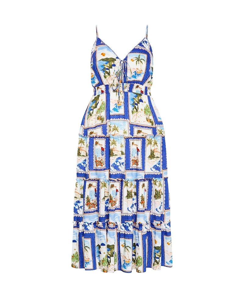 City Chic Plus Aiza Postcard Print Maxi Dress