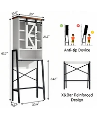 Yigii Adjustable Shelves Over Toilet Cabinet with Barn Door