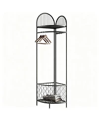 Yigii Space-saving Metal Corner Coat Rack with Hooks and Basket