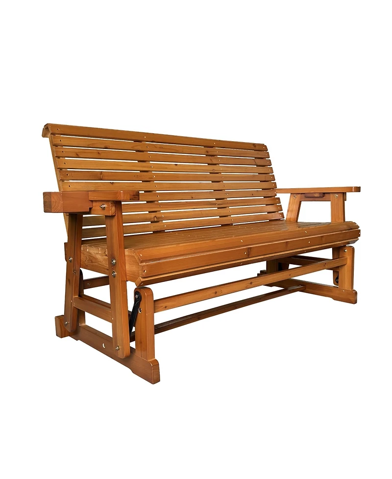 Mega Casa Patio Glider with Cup Holders, High Roll Back and Deep Contoured Seat, 3-Seater, Heavy Duty 800 Lb, 5 Feet (Brown, 3-Seater)