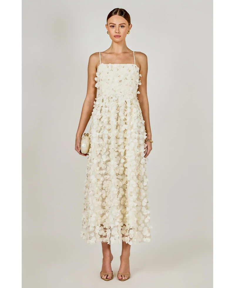 endless rose Women's 3D Floral Sleeveless Midi Dress