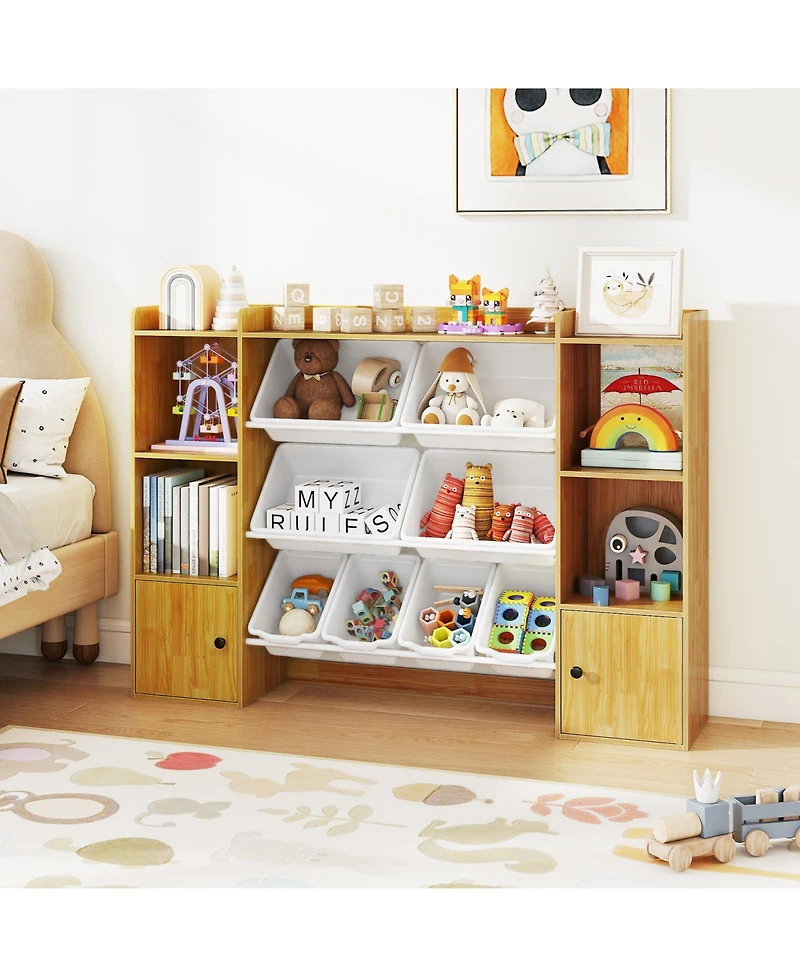 Sugift Kids Toy Storage and Bookshelf with Boxes and Open Shelves