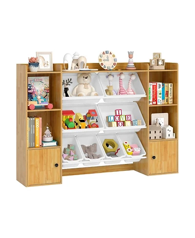 Sugift Kids Toy Storage and Bookshelf with Boxes and Open Shelves