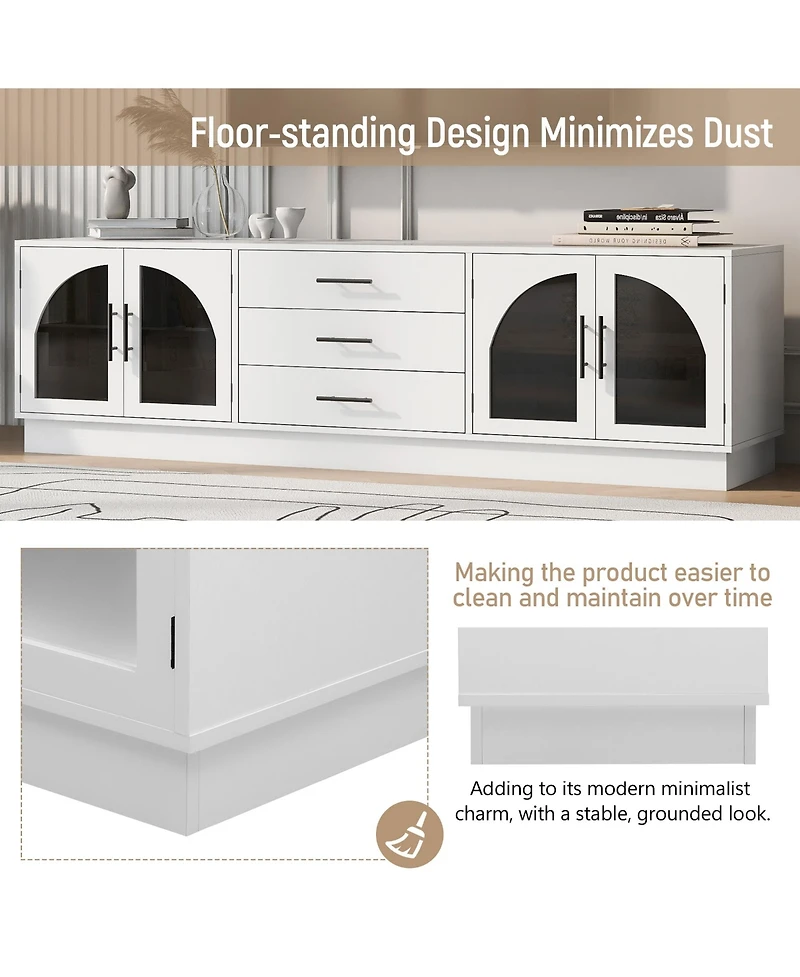 Rainsken 68.9'' Tv Stand for TVs up to 75", Media Console Cabinet with 3 Drawers and Adjustable Shelves, Symmetrical Design for Living Room