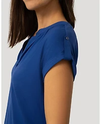 Cable & Gauge Women's Split Neck Sleeve Tab Top