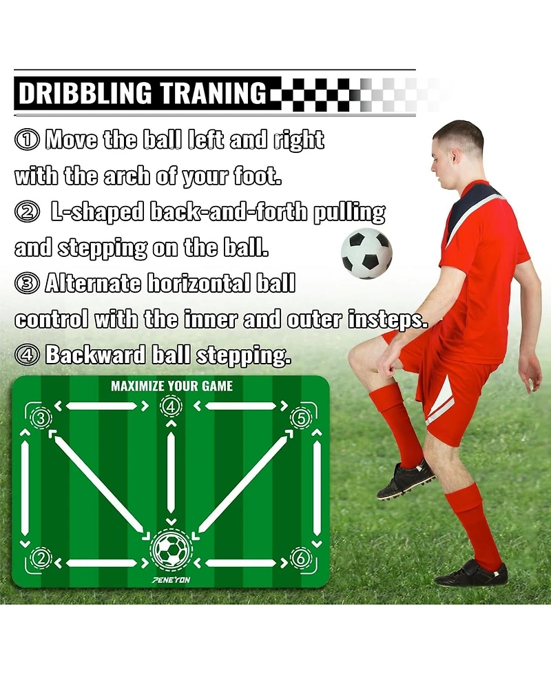 Peneyon Soccer Training Mat with Adjustable Trainer, Non-Slip Equipment for Kids & Youth, Indoor/Outdoor Drills