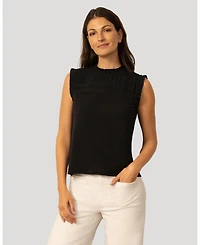Cable & Gauge Women's Mixed Media Ruffle Sleeve Top