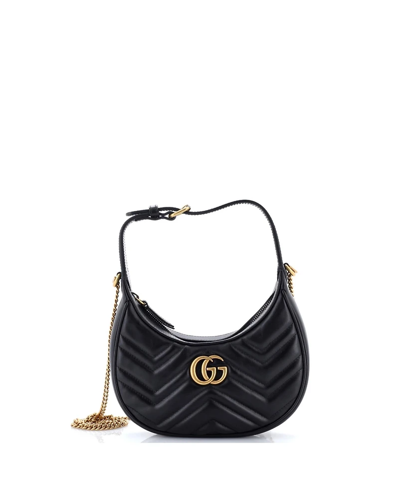 Pre-Owned Gucci Mini Gg Marmont Half Moon Hobo Matelasse Leather