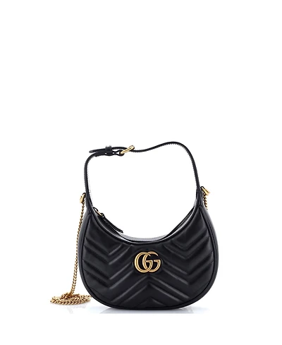Pre-Owned Gucci Mini Gg Marmont Half Moon Hobo Matelasse Leather