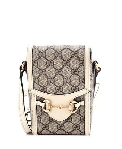 Pre-Owned Gucci Mini Horsebit 1955 Crossbody Bag Gg Coated Canvas with Leather