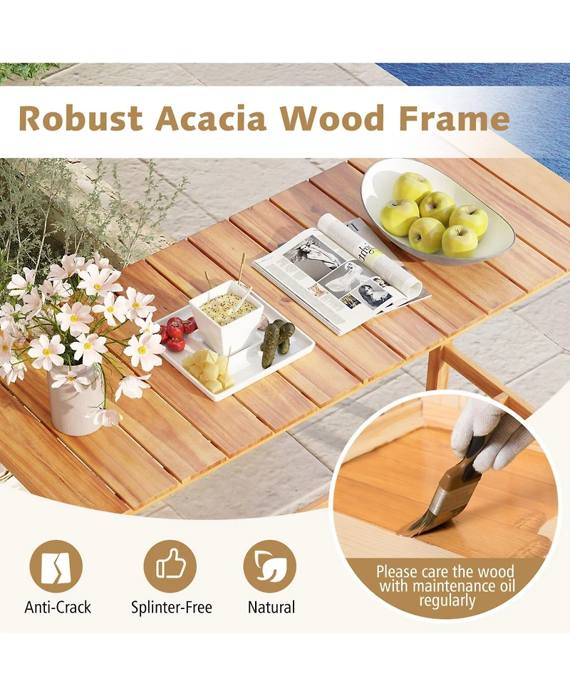 Sugift Acacia Wood Counter Height Table with Slatted Top and Footrest