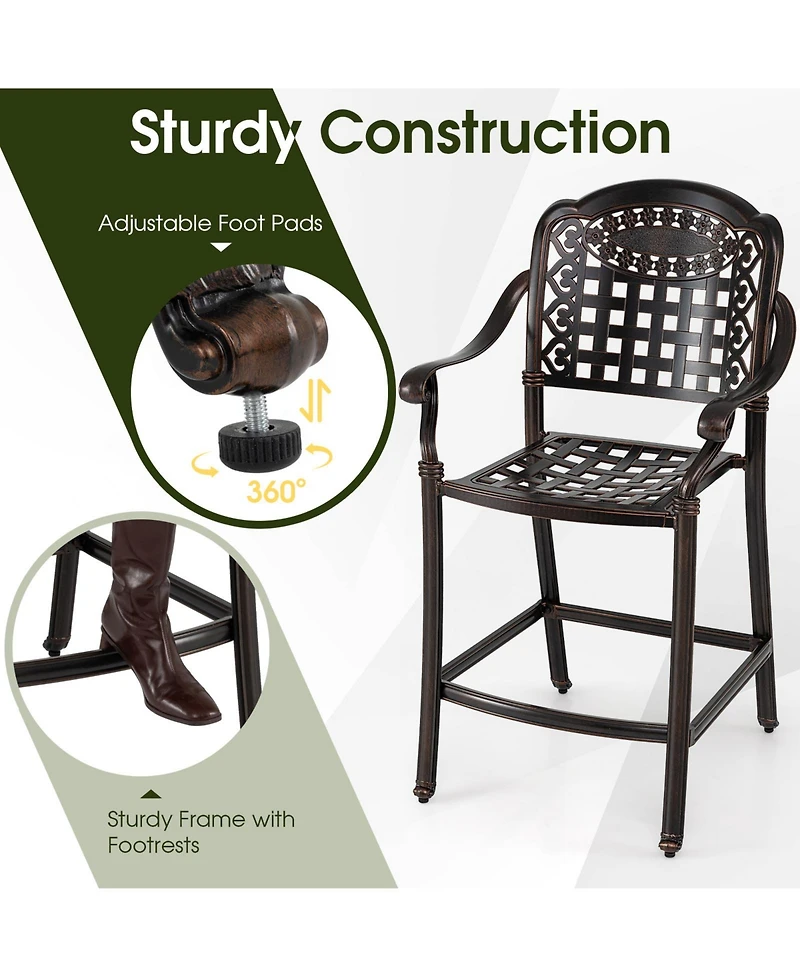 Sugift Set of Two Outdoor Counter Height Cast Aluminum Bar Chairs