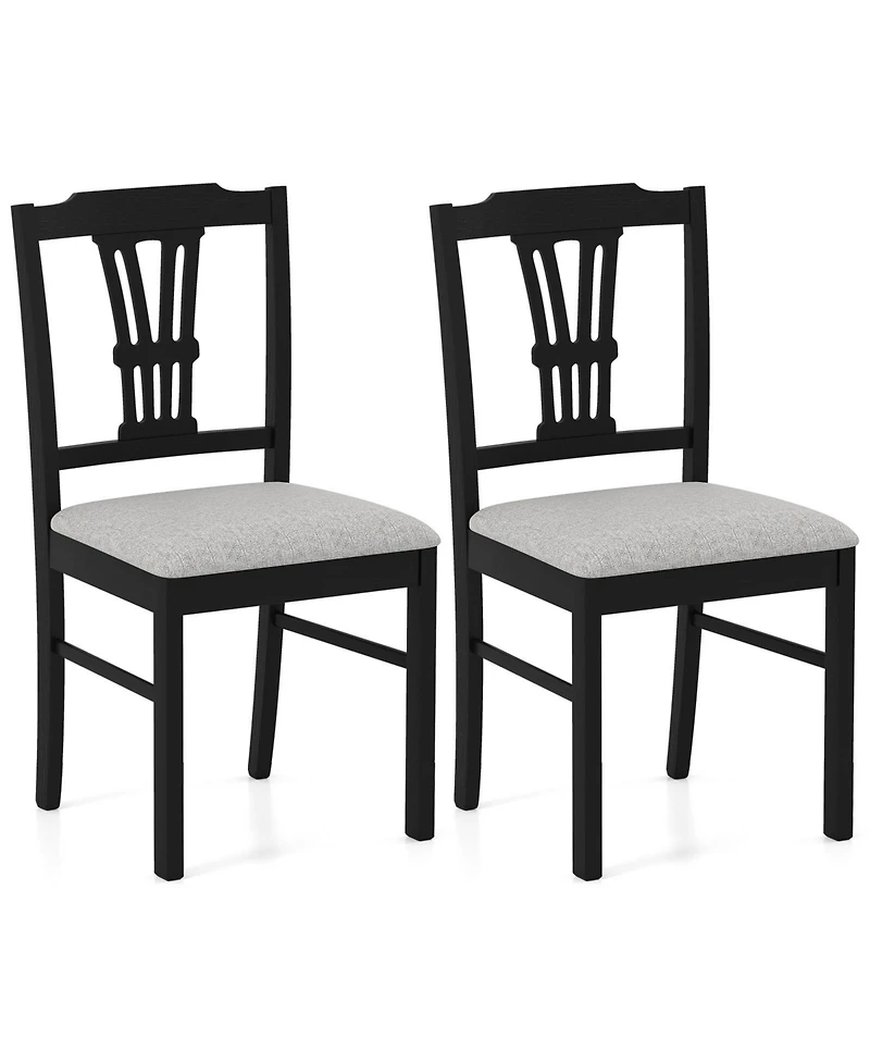 Gymax Wooden Dining Chairs Set of w/Rubber Wood Frame Hollowed Backrest for Kitchen