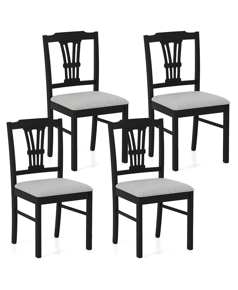 Gymax Wooden Dining Chairs Set of 4 w/Rubber Wood Frame Hollowed Backrest for Kitchen