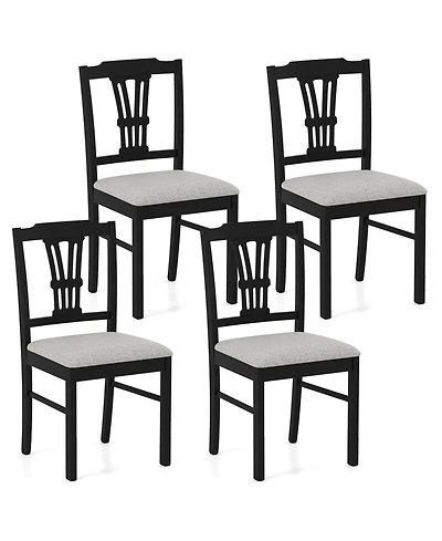 Gymax Wooden Dining Chairs Set of 4 w/Rubber Wood Frame Hollowed Backrest for Kitchen