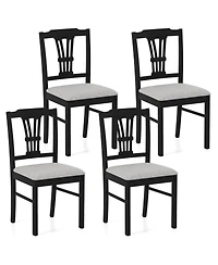 Gymax Wooden Dining Chairs Set of 4 w/Rubber Wood Frame Hollowed Backrest for Kitchen