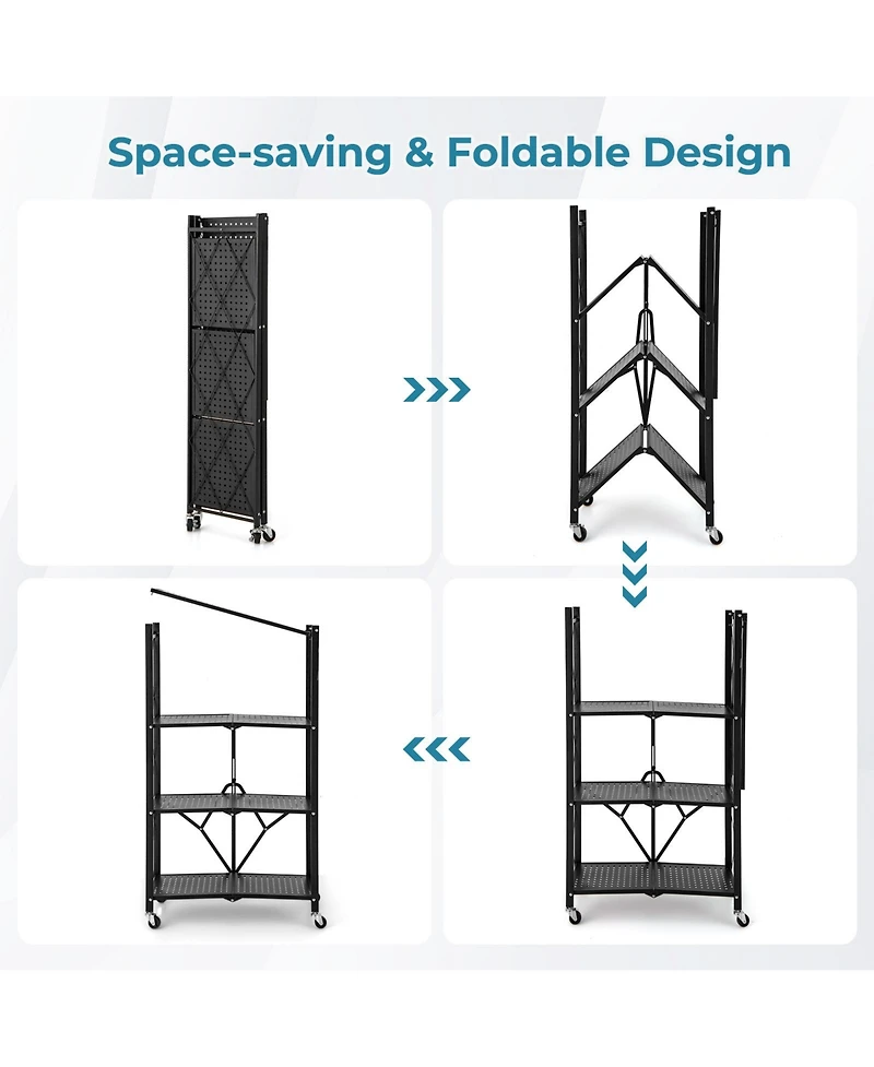 Sugift Foldable Four Tier Storage Shelf with Locking Wheels