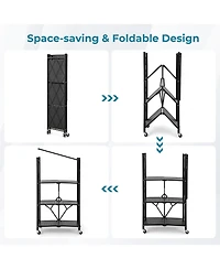 Sugift Foldable Four Tier Storage Shelf with Locking Wheels