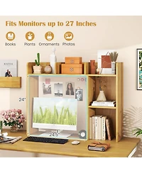 Sugift Three Tier Desk Bookshelf with Open Shelves for Workspace