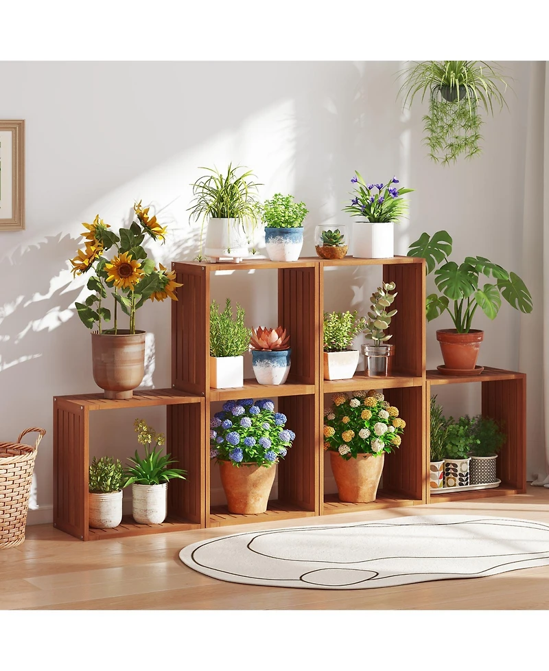 Sugift Solid Wood Cube Bookcase Stacking Storage with Open Design