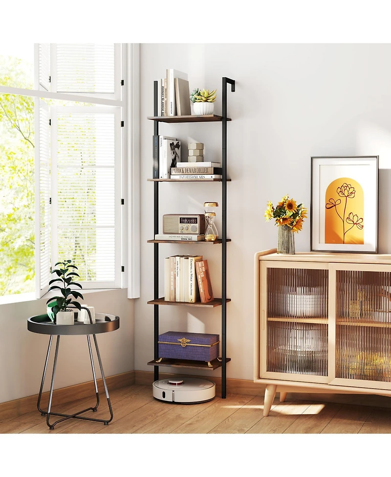 Sugift Wall Mounted Ladder Shelf with Anti Tipping Safety Kits