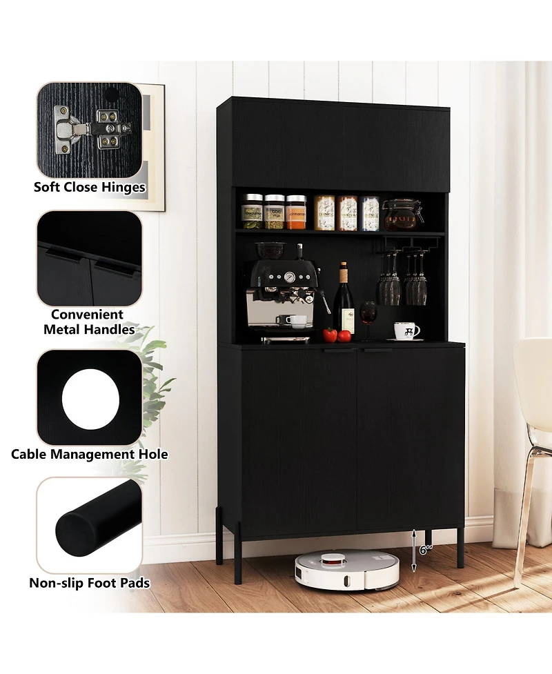 Sugift Tall Kitchen Pantry Cabinet with Charging Station and Rack