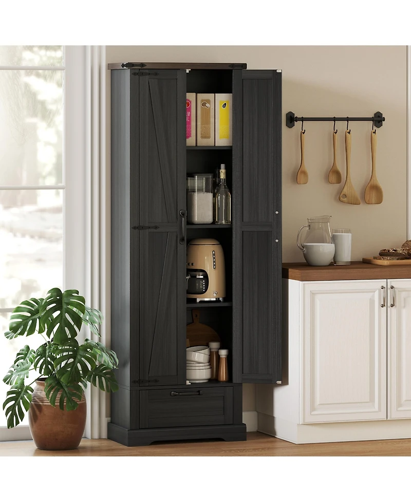 Homcom 71" Kitchen Pantry, Farmhouse Storage Cabinet with Barn Doors