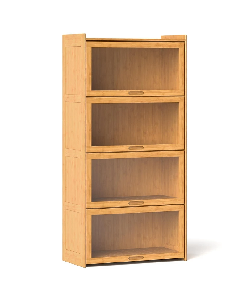Slickblue 4-Tier Bamboo Bookcase with Doors for Study Room Living