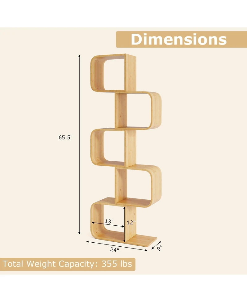 Slickblue 5-Tier S-Shaped Bookcase with 5 Open Cubes for Living Room