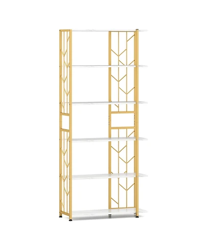 Slickblue 6-Tier Bookshelf Modern Geometric Bookcase with Heavy-duty Metal Frame and Anti-tipping