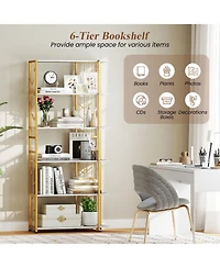 Slickblue 6-Tier Bookshelf Modern Geometric Bookcase with Heavy-duty Metal Frame and Anti-tipping