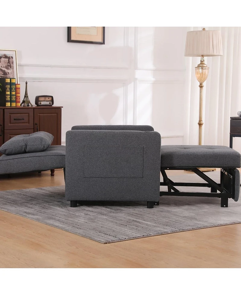 Maison Boucle Single Sleeper Chair with Usb Port and Cup Holder, Linen Pull Out Armchair Bed with Adjustable Backrest for Guest Room or Office