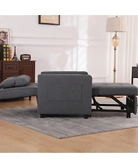 Maison Boucle Single Sleeper Chair with Usb Port and Cup Holder, Linen Pull Out Armchair Bed with Adjustable Backrest for Guest Room or Office