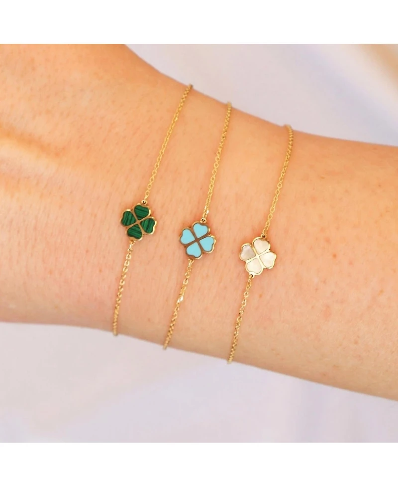 The Lovery Turquoise Lucky Clover Bracelet 14K Gold