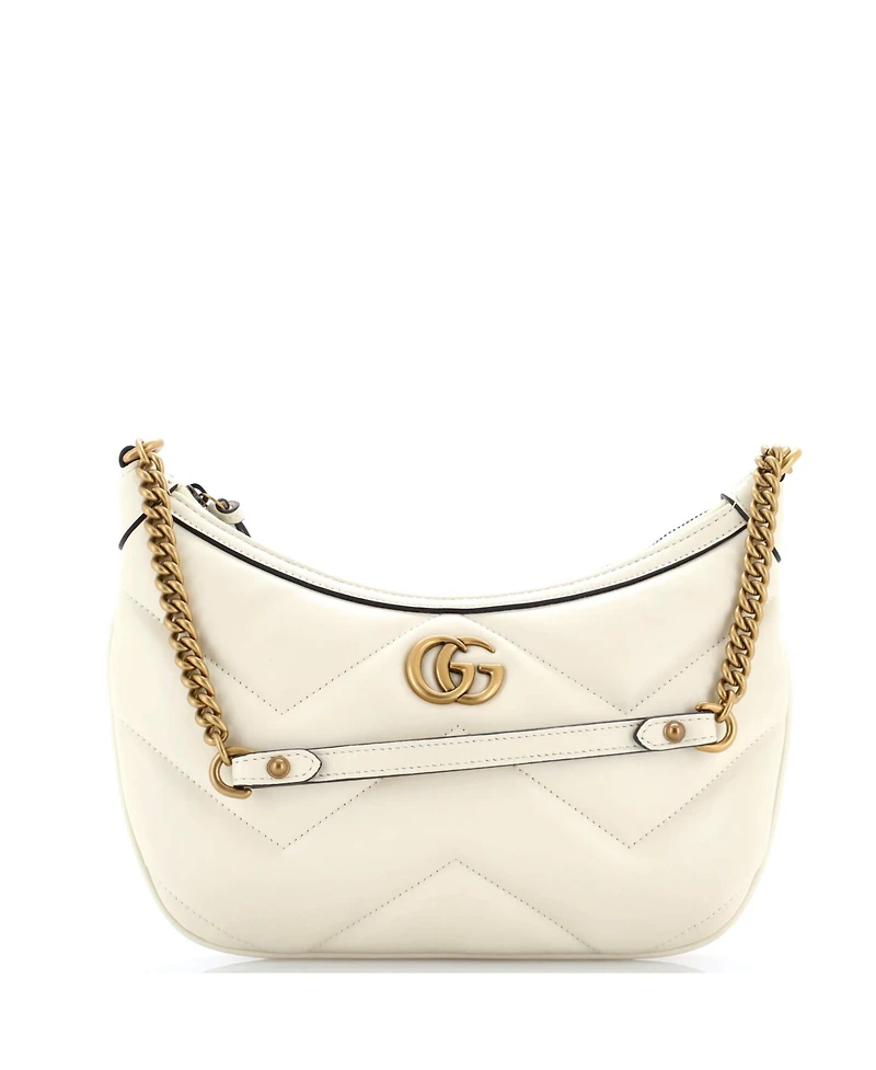 Pre-Owned Gucci Small Gg Marmont Chain Moon Hobo Matelasse Leather