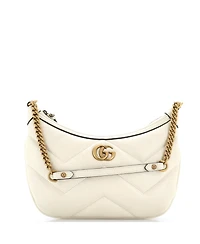 Pre-Owned Gucci Small Gg Marmont Chain Moon Hobo Matelasse Leather